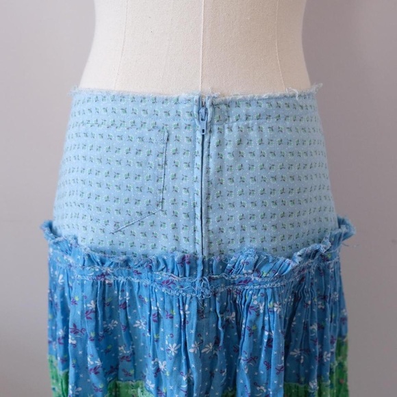Zucca 2000s digital meadow sky blue & light green distressed gauze ruffle skirt - Picture 3 of 4